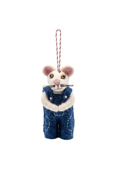 Handcrafted Wool Felt Mouse in Overalls Christmas Ornament