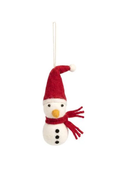 Handcrafted Wool Felt Snowman Christmas Ornament Red Hat