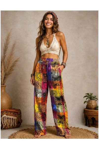 Mystic Mandala Printed Patchwork Cotton Pants