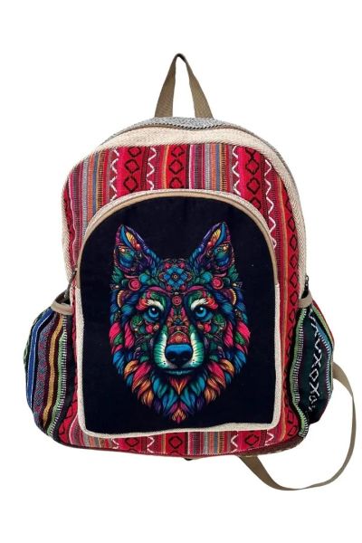 Wolves Printed Boho Hippie Cotton Back Pack Bag