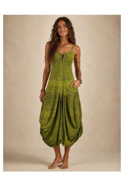 Boho Draped Harem Dress with Pockets