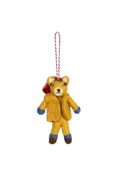 Handcrafted Wool Felt Bear Christmas Ornament with Sack