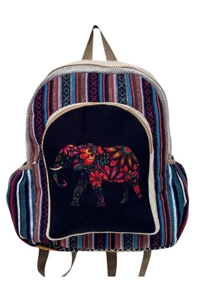 Elephant Printed Boho Hippie Cotton Back Pack Bag