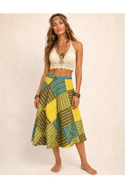 Vintage Stripe Patchwork Cotton Wrapper Skirt