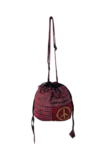 Handwoven Peace Symbol Crossbody Bucket Bag
