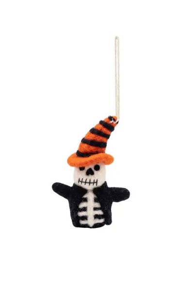 Handcrafted Wool Felt Skeleton Witch Hat Halloween Ornament