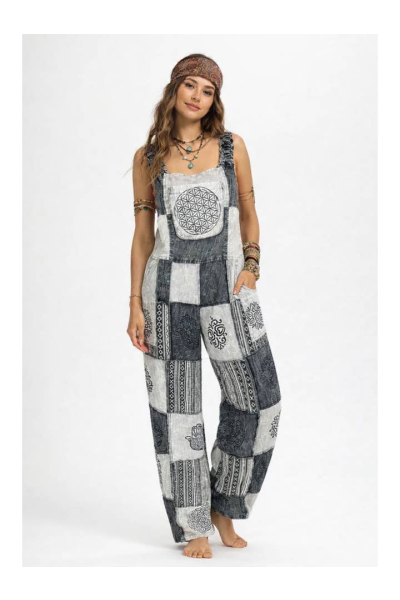 Mystic Monochrome Patch Hippie Boho Overall