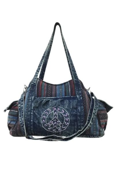 Boho Peace Embroidered Denim Hippie Crossbody Hand Bag