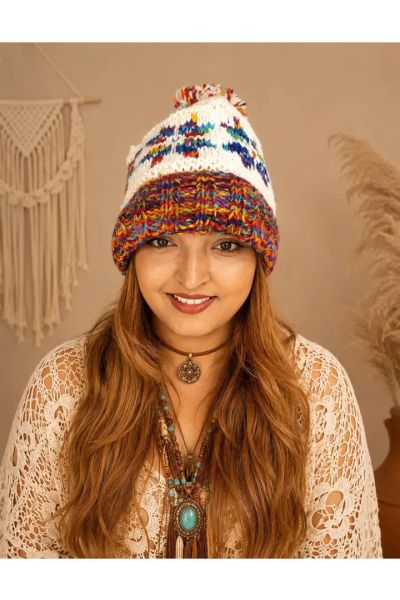 Women's Chunky Winter Hand Knit Multicolor Fair Isle Beanie