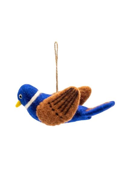 Handmade Wool Felt Eastern Blue Bird Christmas Ornament