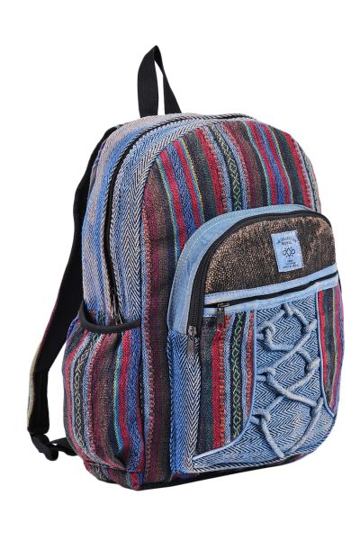 Hippie Boho Hemp Cotton Daypack Backpack Denim Blue