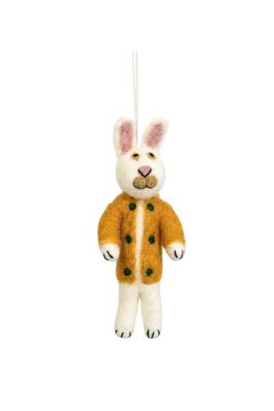 Handcrafted Wool Felt Bunny Christmas Ornament Mustard Coat