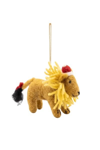 Handcrafted Wool Felt Lion with Santa Hat Christmas Ornament