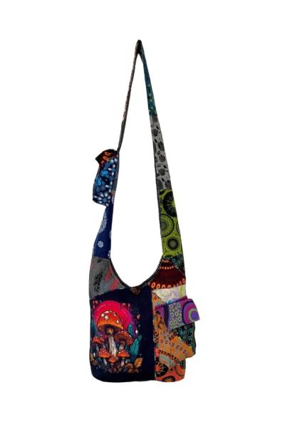 Forest Mushroom Printed Boho Hippie Cotton Hobo Bag