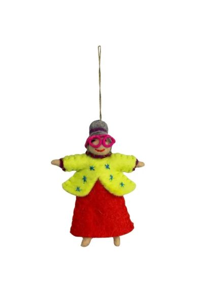 Handcrafted Wool Felt Grandma Chistmas Ornament Pink Glasses