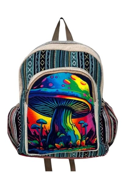 Psychedelic Mushroom Printed Boho Hippie Cotton Back Pack Bag