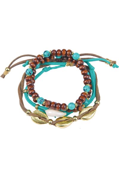 Multi Strand Turquoise/Brown Bead Bracelet