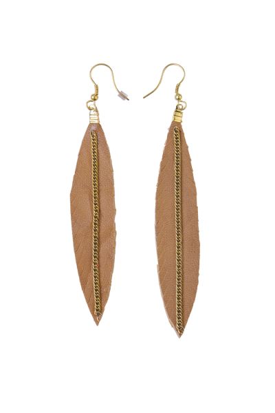 Leather Brown Feather Earrings
