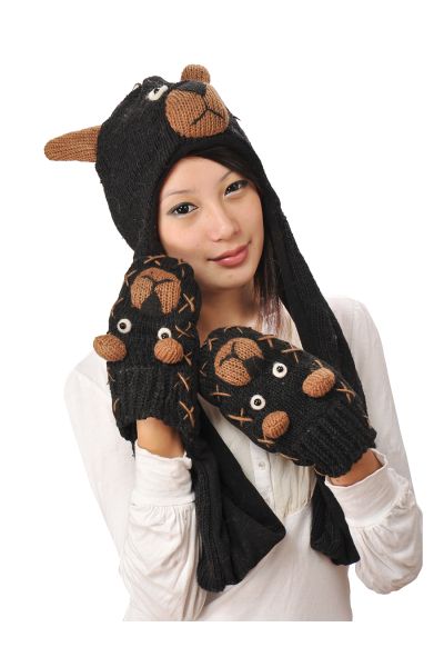 Black Bear Animal Hat w' Scarves