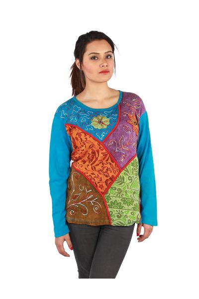 FULL SLEEVE MULTI FLOWER PATCH COTTON TOP