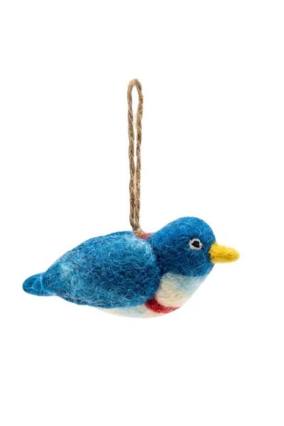 Handmade Wool Felt Blue Songbird Christmas Ornament