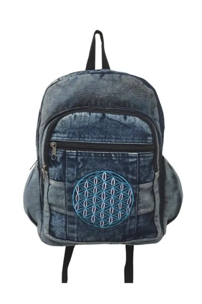 Boho Sacred Geometry Denim Hippie Backpack Bag
