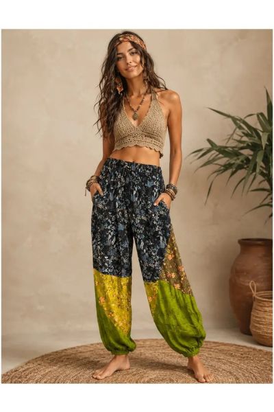 Boho Floral Patchwork Rayon Harem Pants
