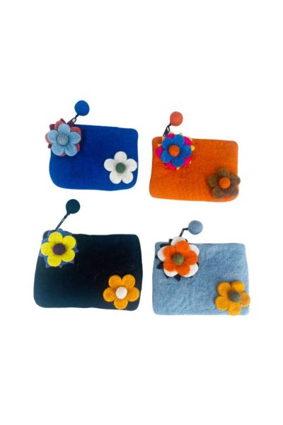 Felted Coin Purse with 2 Flowers