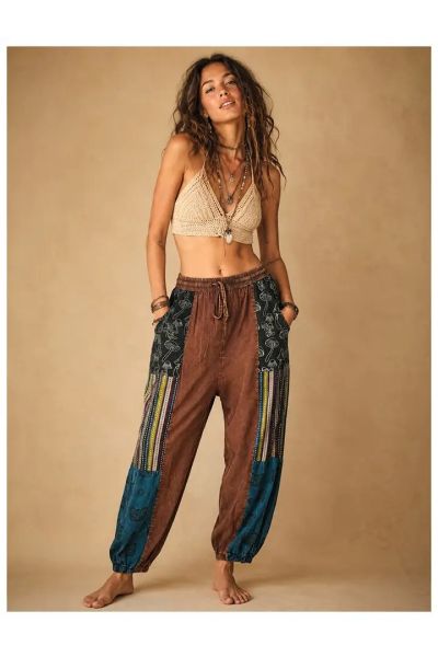 Vintage Wash Patchwork Boho Harem Jogger Pants