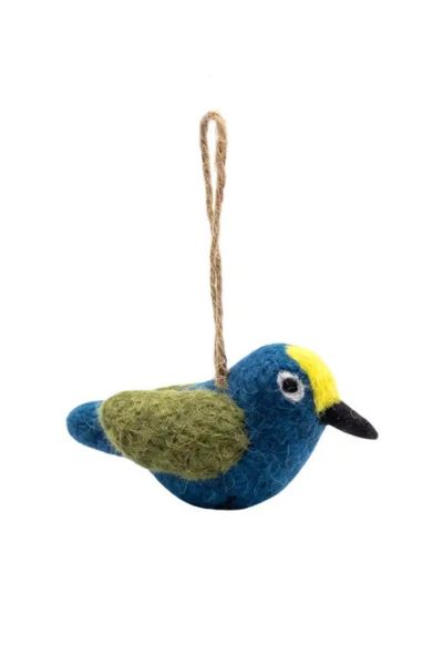 Handmade Wool Felt Blue Bird Christmas Ornament