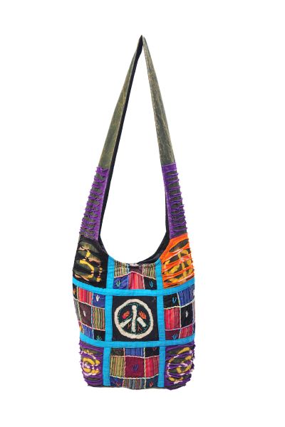 The Collection Royal Black Peace Stamped Patched Hobo Bag
