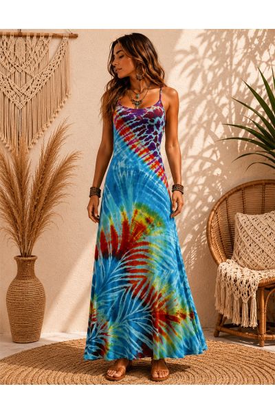 Women's Ocean Breeze Tie-Dye Spaghetti Strap Maxi Dress