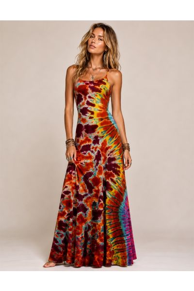 Women's Sunset Splash Tie-Dye Spaghetti Strap Maxi Dress