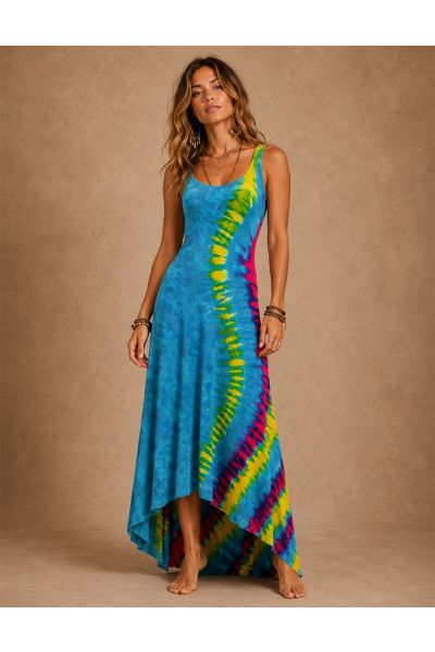 Women's Tropical Lagoon Tie-Dye High-Low Dress