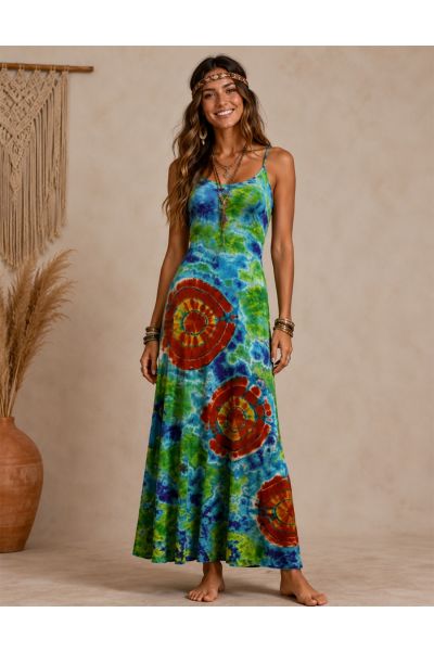 Women's Earth & Sky Tie-Dye Spaghetti Strap Maxi Dress