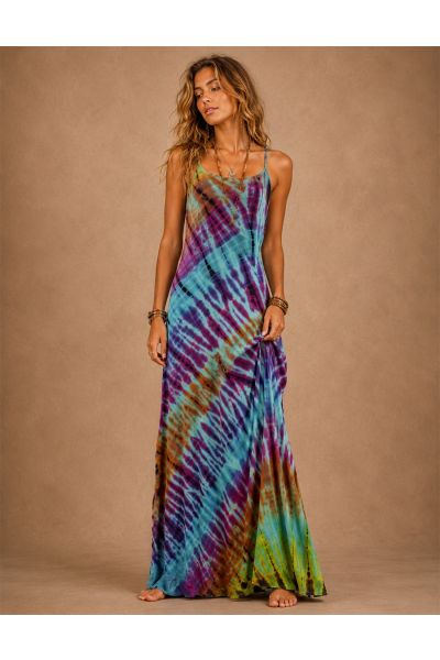 Women's Mermaid Lagoon Tie-Dye Spaghetti Strap Maxi Dress