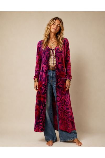 Bohemian Magenta Tie-Dye Long Duster Cardigan