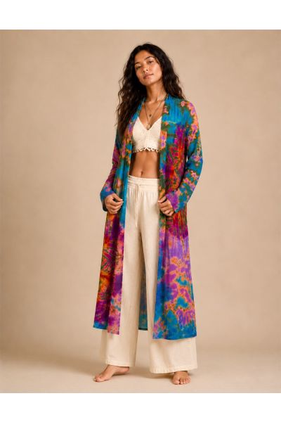 Bohemian Multicolor Tie-Dye Long Duster Cardigan