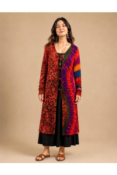 Boho Kaleidoscope Tie-Dye Long Duster Cardigan