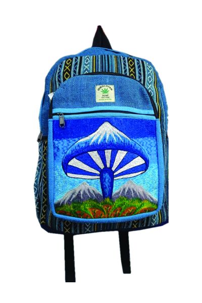 Mushroom Embroidered Tie Dye Hippie Hemp Cotton Backpack