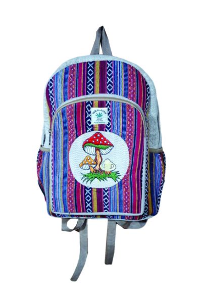 Mushroom Embroidered Tribal Hippie Hemp Cotton Backpack