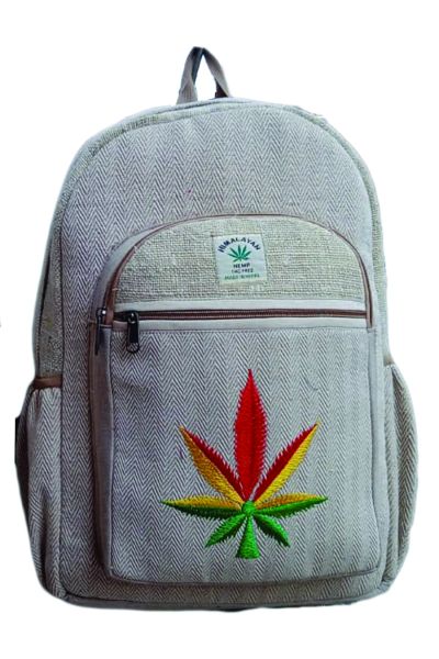 Cannabis Leaves Embroidered Hippie Boho Hemp Cotton Backpack