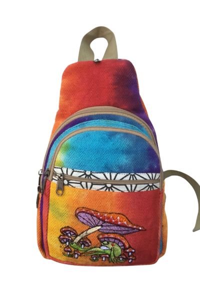 The Collection Royal Psychedelic Frog & Mushroom Embroidery Cotton Tie Dye Sling