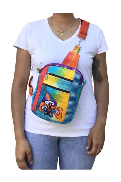 The Collection Royal Trippy Mushrooms Embroidery Cotton Tie Dye Sling Bag