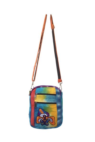 The Collection Royal Trippy Mushrooms Embroidery Cotton Tie Dye Sling Bag