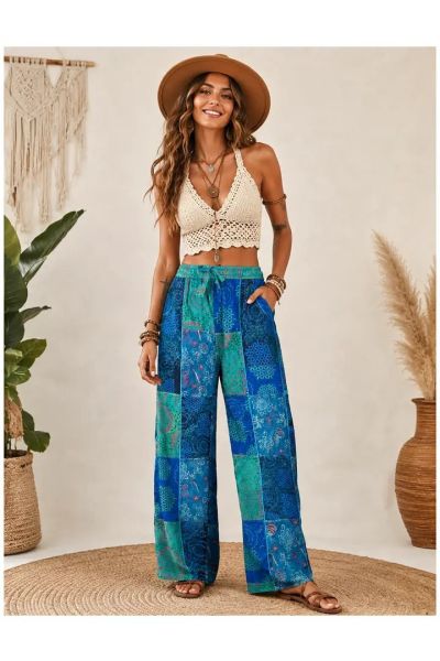 Boho Patch Full Print Hippie Pants