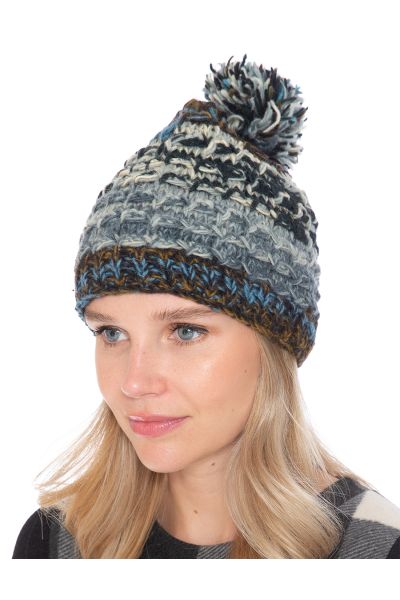 Cable Knitted Woolen Beanie Hat with Pom Pom