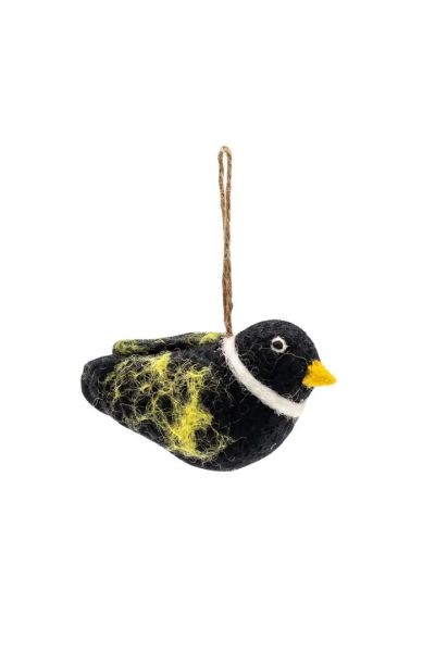 Handmade Wool Felt Black Goldfinch Bird Christmas Ornament