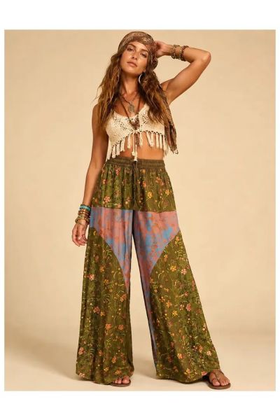 Vintage Bloom Boho Hippie Patchwork Palazzo Pants