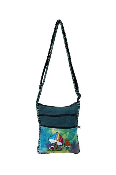 Mushroom Embroidered Tie Dye Boho Hippie Cotton Passport Bag